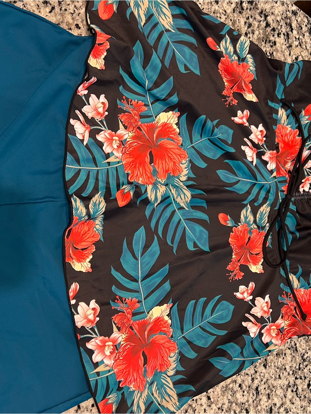 Tropical Floral Swim Dress - Teal & Red Hibiscus